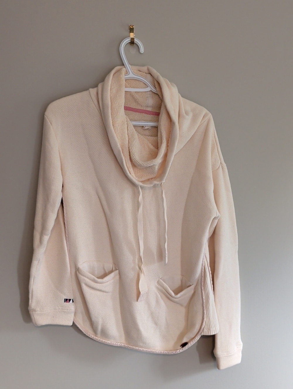 Roxy Cream/Soft Yellow Cowl-Neck Pullover with Front Pockets